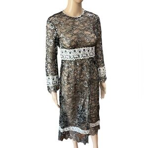 Vintage Eloise Curtis for Happenstance 60’s 70’s black lace brocade empire dress